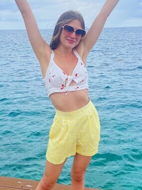 White Cherry Tie-Front Crop Top